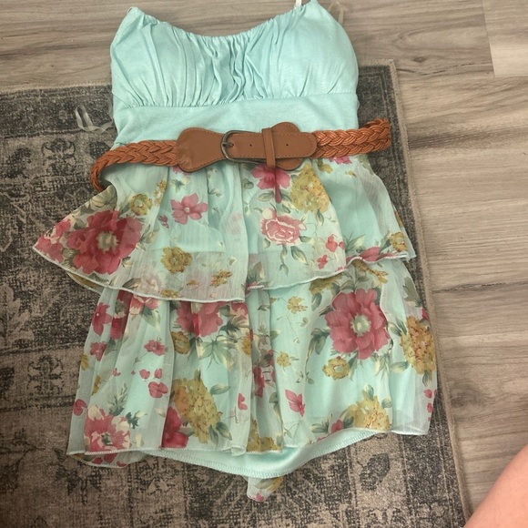 Rue21 y2k Light Blue Strapless Dress with Brown Belt - Picture 1 of 3